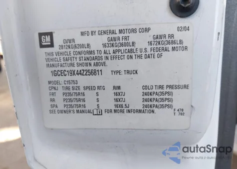 2004 Chevrolet Silverado 1500 Ls z USA, uszkodzony, nr VIN 1GCEC19X44Z256811